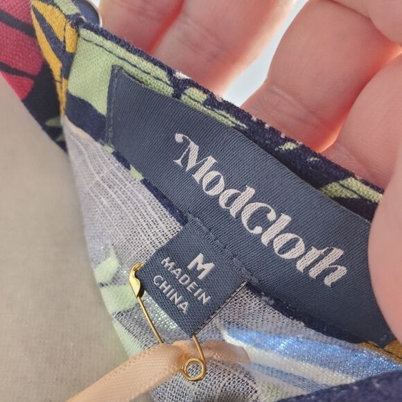 NEW MODCLOTH top‎ delightful demeanor linen short sleeve shirt M - Picture 5 of 11